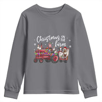Funny Christmas On The Farm Youth Sweatshirt Vintage Red Tractor Livestock - Wonder Print Shop