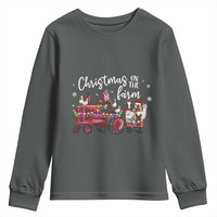 Funny Christmas On The Farm Youth Sweatshirt Vintage Red Tractor Livestock - Wonder Print Shop