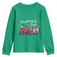Funny Christmas On The Farm Youth Sweatshirt Vintage Red Tractor Livestock - Wonder Print Shop