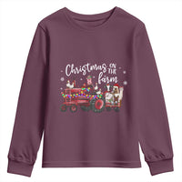 Funny Christmas On The Farm Youth Sweatshirt Vintage Red Tractor Livestock - Wonder Print Shop