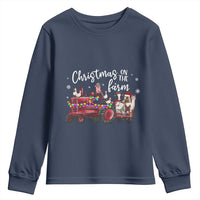 Funny Christmas On The Farm Youth Sweatshirt Vintage Red Tractor Livestock - Wonder Print Shop