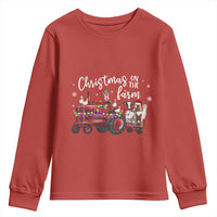 Funny Christmas On The Farm Youth Sweatshirt Vintage Red Tractor Livestock - Wonder Print Shop