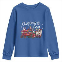 Funny Christmas On The Farm Youth Sweatshirt Vintage Red Tractor Livestock - Wonder Print Shop