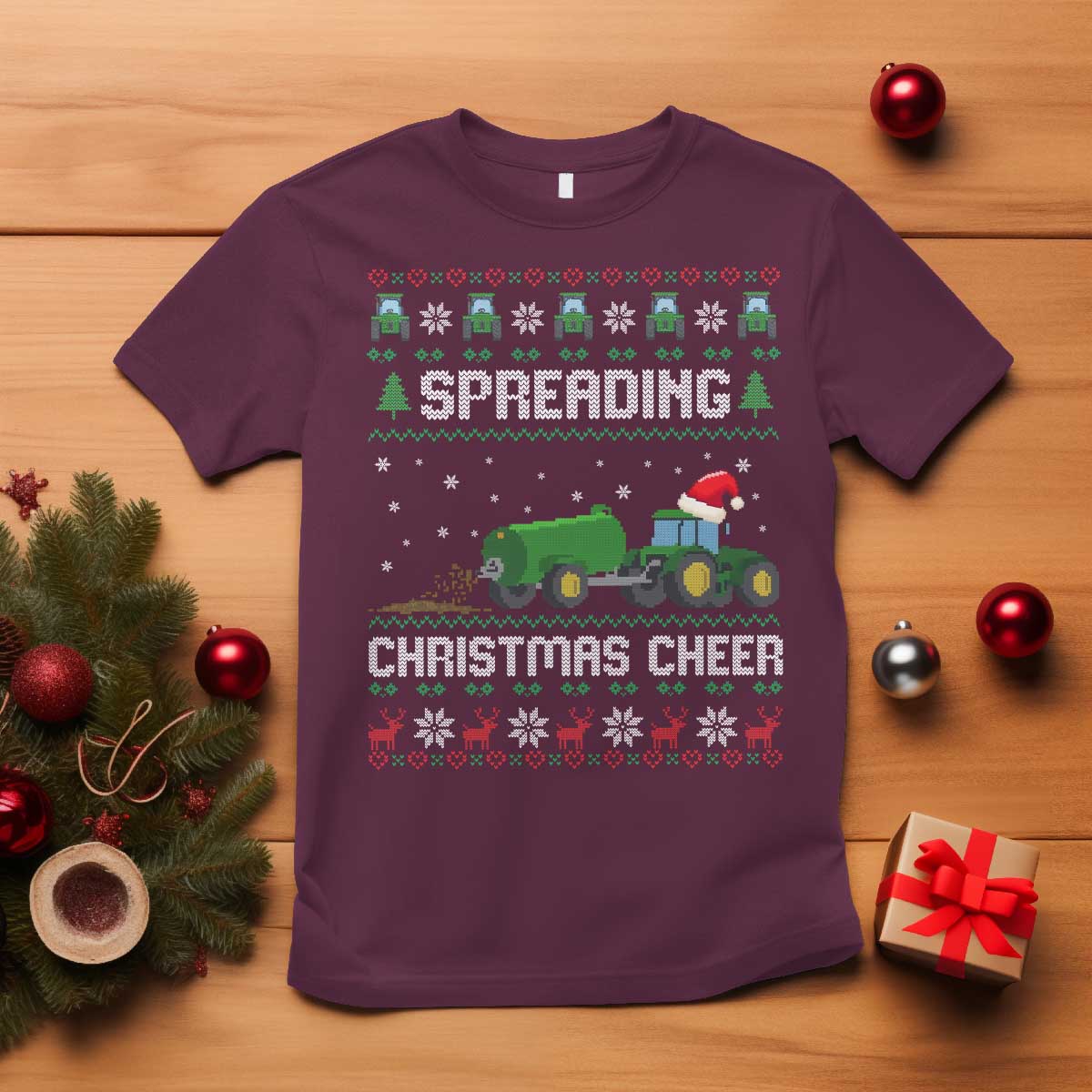 Spreading Christmas Cheer T Shirt Funny Farming Tractor Xmas - Wonder Print Shop