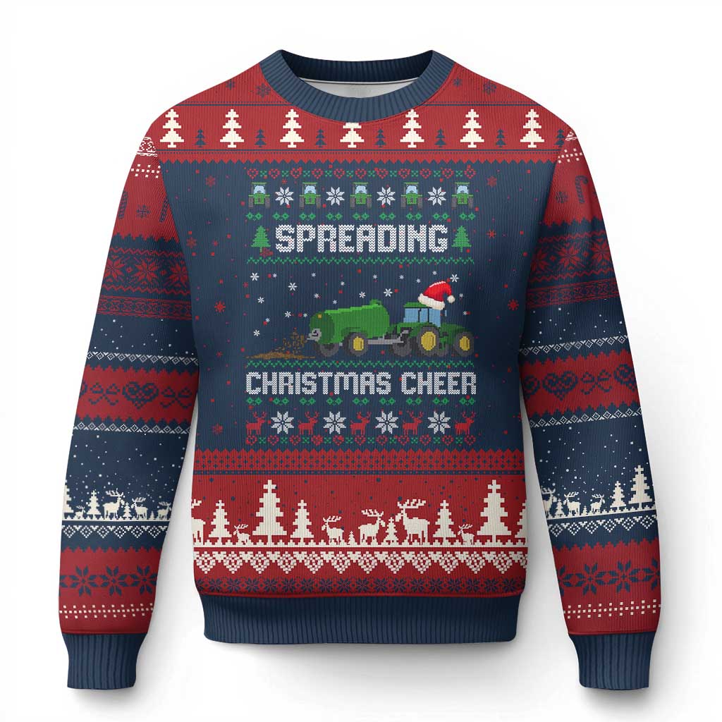 Spreading Xmas Cheer Ugly Christmas Sweater Funny Farming Tractor Xmas - Wonder Print Shop
