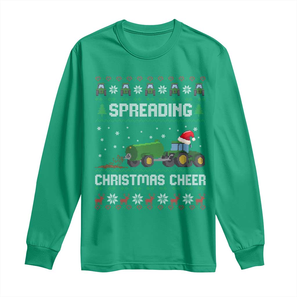 Spreading Christmas Cheer Long Sleeve Shirt Funny Farming Tractor Xmas - Wonder Print Shop