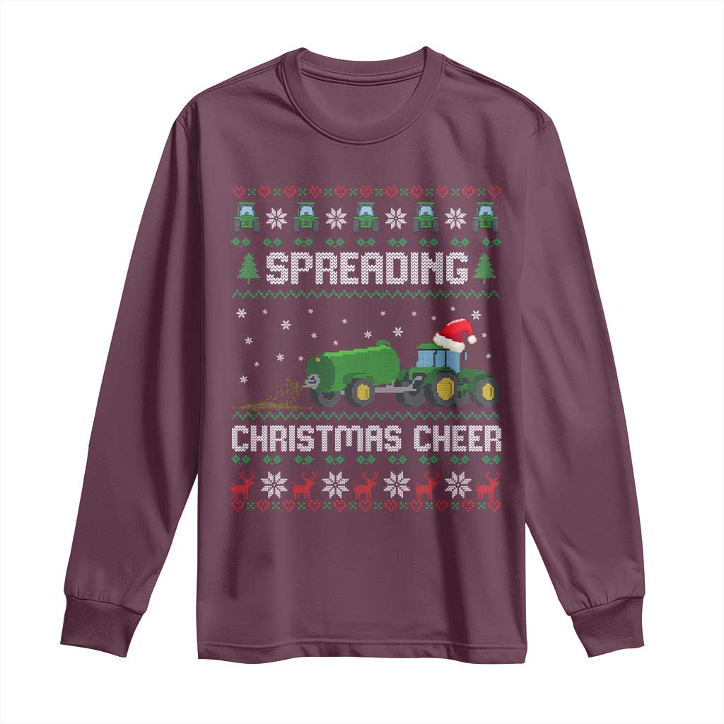 Spreading Christmas Cheer Long Sleeve Shirt Funny Farming Tractor Xmas - Wonder Print Shop