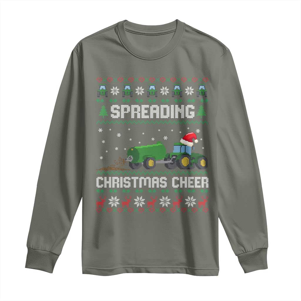 Spreading Christmas Cheer Long Sleeve Shirt Funny Farming Tractor Xmas - Wonder Print Shop