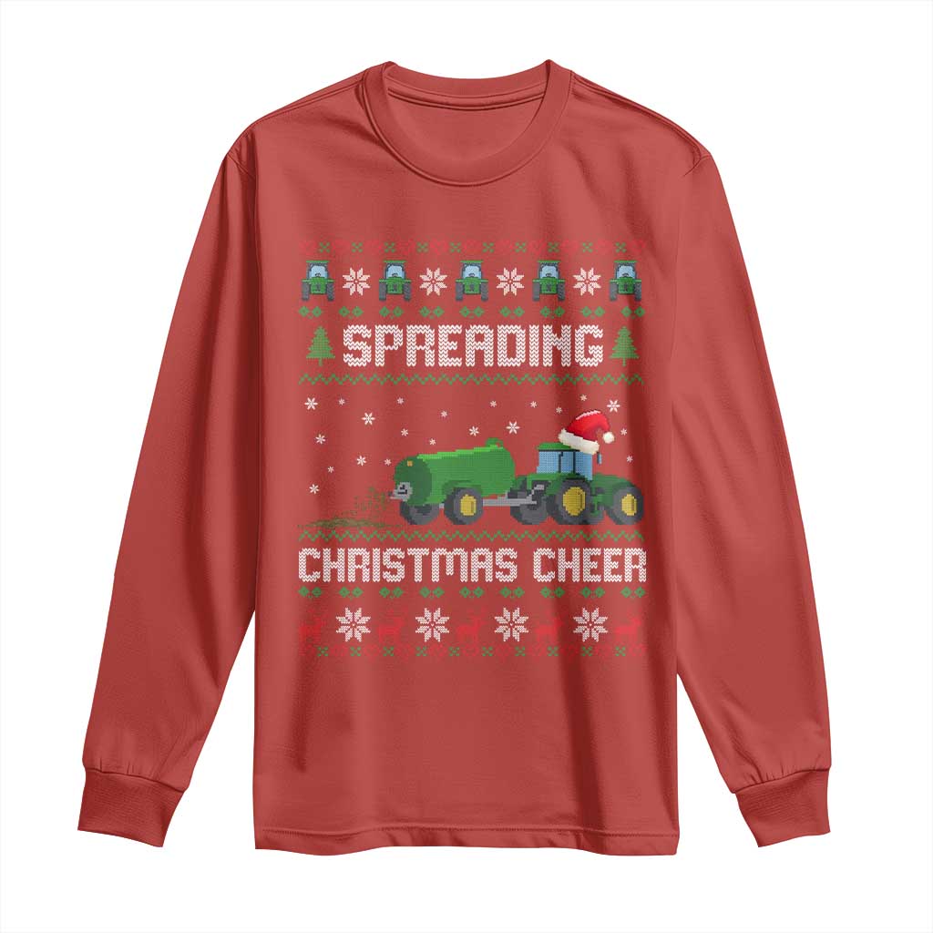 Spreading Christmas Cheer Long Sleeve Shirt Funny Farming Tractor Xmas - Wonder Print Shop