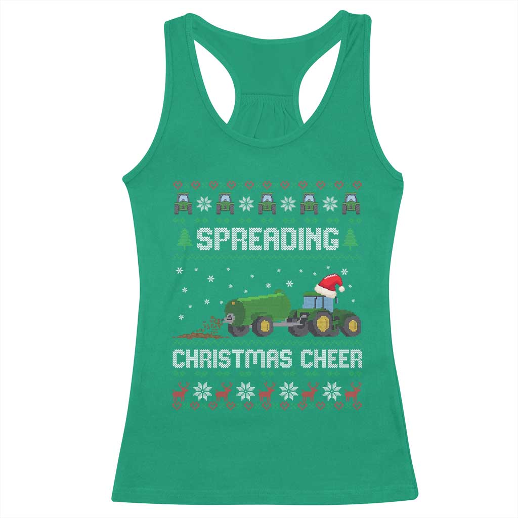 Spreading Christmas Cheer Racerback Tank Top Funny Farming Tractor Xmas - Wonder Print Shop