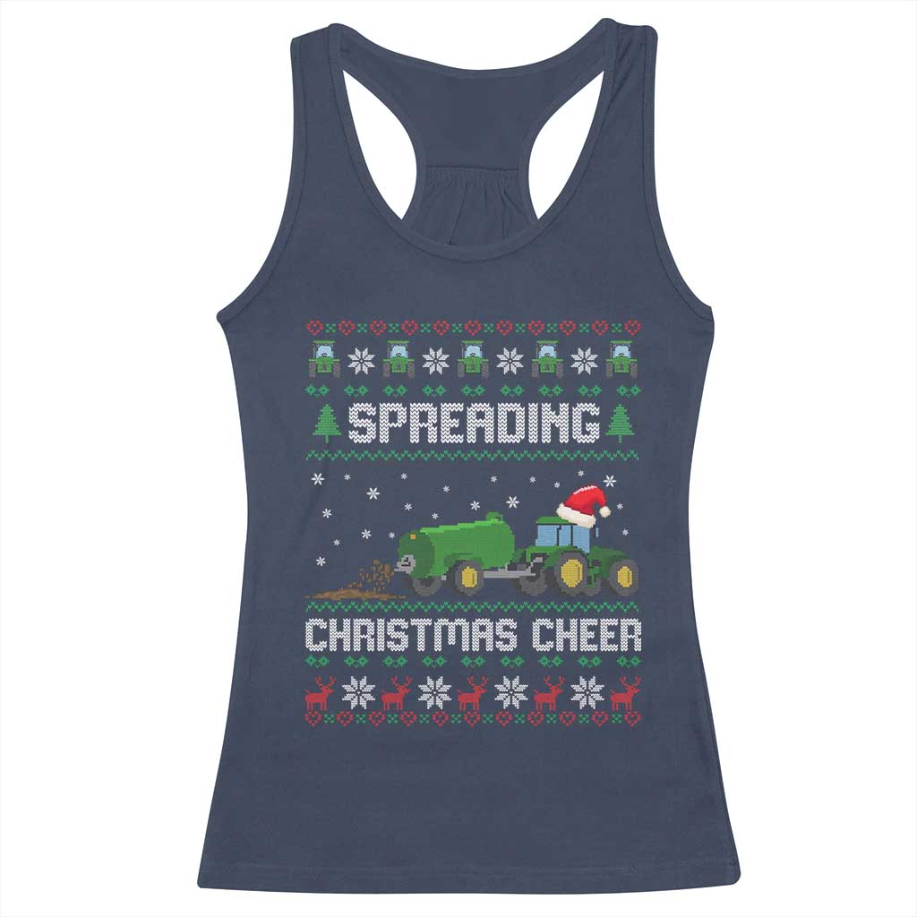 Spreading Christmas Cheer Racerback Tank Top Funny Farming Tractor Xmas - Wonder Print Shop