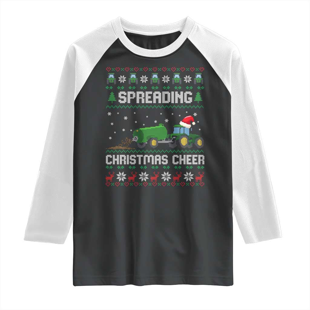 Spreading Christmas Cheer Raglan Shirt Funny Farming Tractor Xmas - Wonder Print Shop