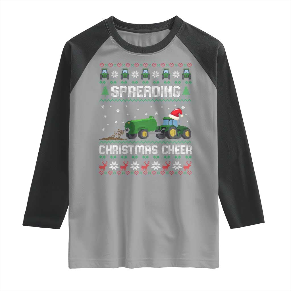 Spreading Christmas Cheer Raglan Shirt Funny Farming Tractor Xmas - Wonder Print Shop