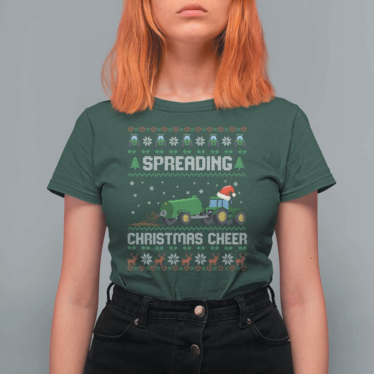 Spreading Christmas Cheer T Shirt For Women Funny Farming Tractor Xmas - Wonder Print Shop