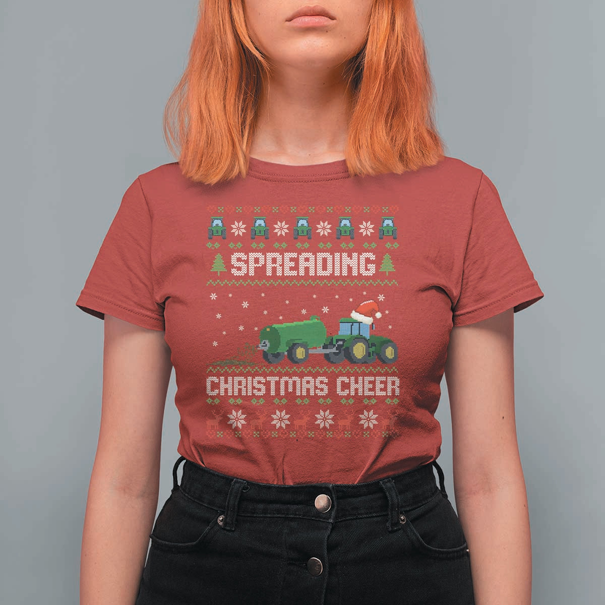 Spreading Christmas Cheer T Shirt For Women Funny Farming Tractor Xmas - Wonder Print Shop