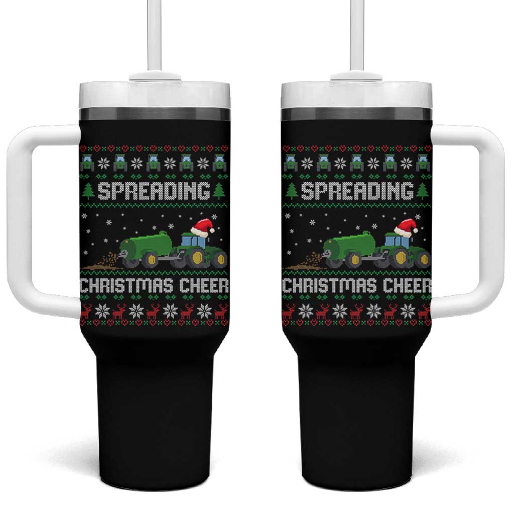 Spreading Christmas Cheer Tumbler With Handle Funny Farming Tractor Xmas - Wonder Print Shop