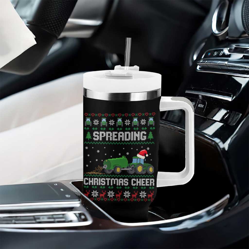 Spreading Christmas Cheer Tumbler With Handle Funny Farming Tractor Xmas - Wonder Print Shop