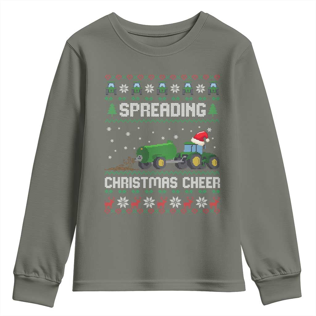 Spreading Christmas Cheer Youth Sweatshirt Funny Farming Tractor Xmas - Wonder Print Shop