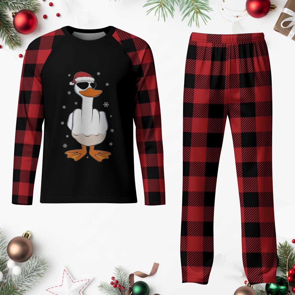 Funny Christmas Offensive Rude Duck Plaid Pajama Set I Dont Give A Duck Middle Finger Xmas - Wonder Print Shop