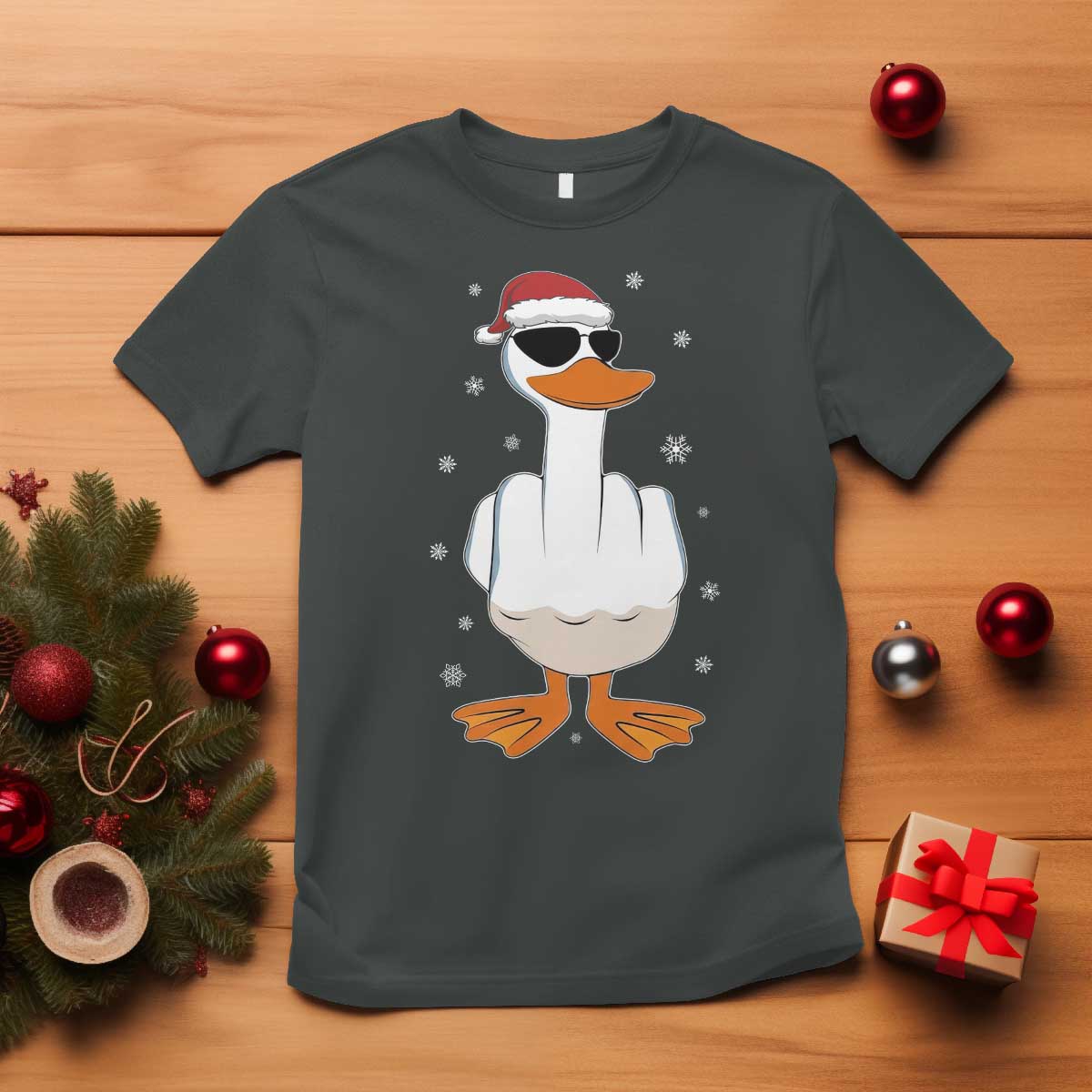 Funny Christmas Offensive Rude Duck T Shirt I Dont Give A Duck Middle Finger Xmas - Wonder Print Shop