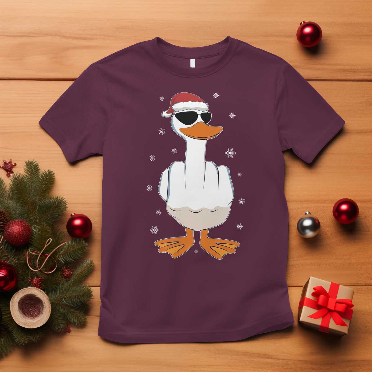 Funny Christmas Offensive Rude Duck T Shirt I Dont Give A Duck Middle Finger Xmas - Wonder Print Shop