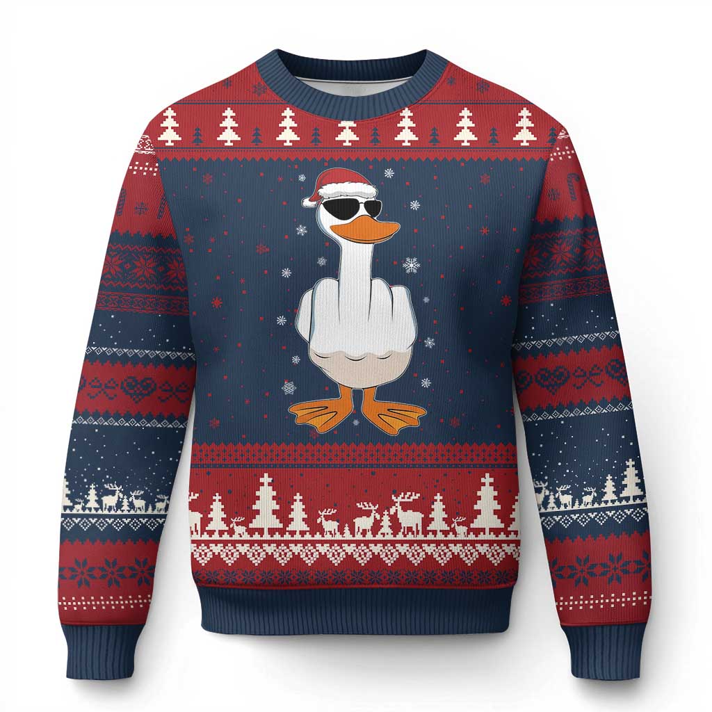 Funny Xmas Offensive Rude Duck Ugly Christmas Sweater I Dont Give A Duck Middle Finger Xmas - Wonder Print Shop