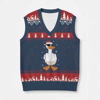 Funny Xmas Offensive Rude Duck V-Neck Knit Sweater Vest I Dont Give A Duck Middle Finger Xmas - Wonder Print Shop