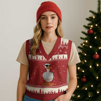 Funny Xmas Offensive Rude Duck V-Neck Knit Sweater Vest I Dont Give A Duck Middle Finger Xmas - Wonder Print Shop