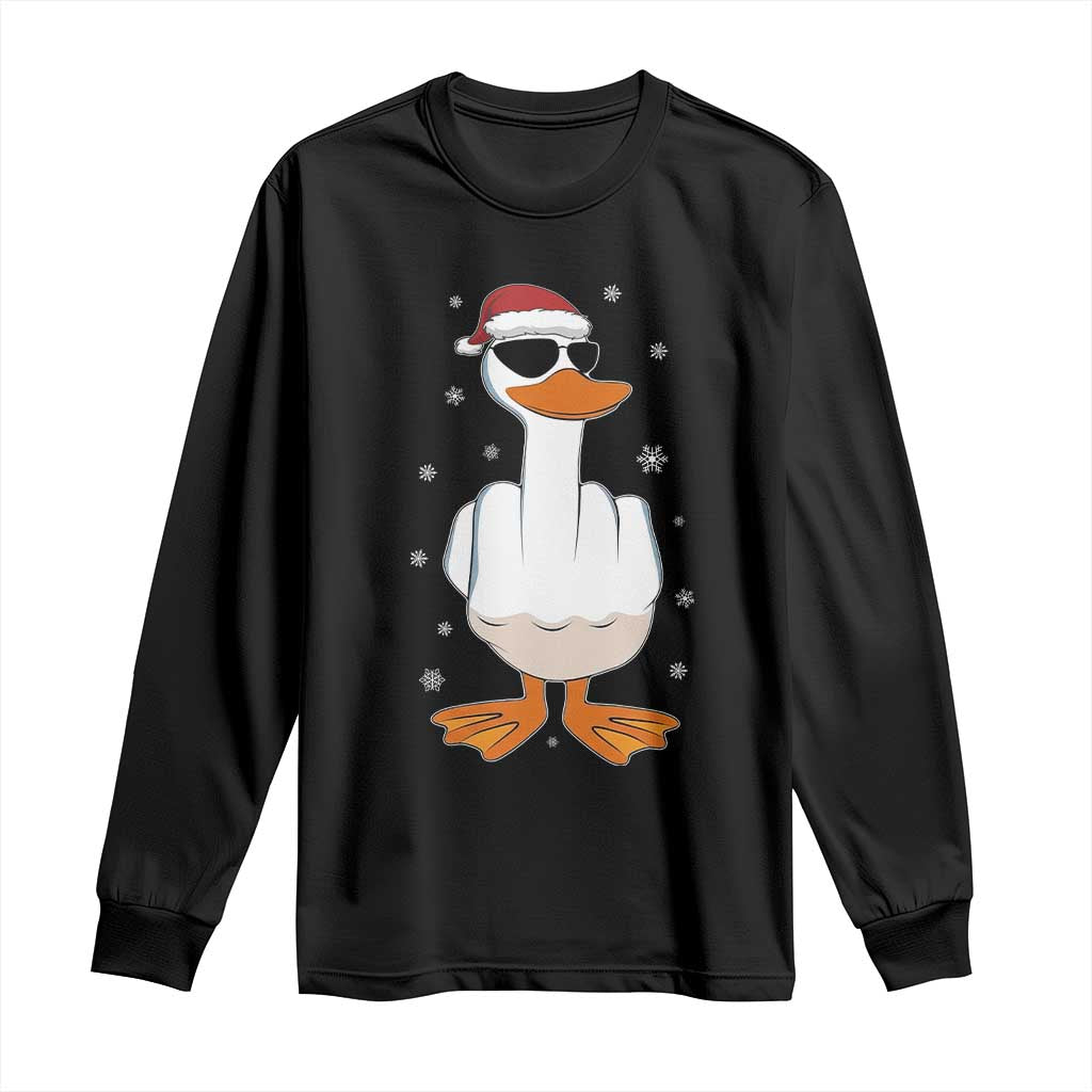 Funny Christmas Offensive Rude Duck Long Sleeve Shirt I Dont Give A Duck Middle Finger Xmas - Wonder Print Shop