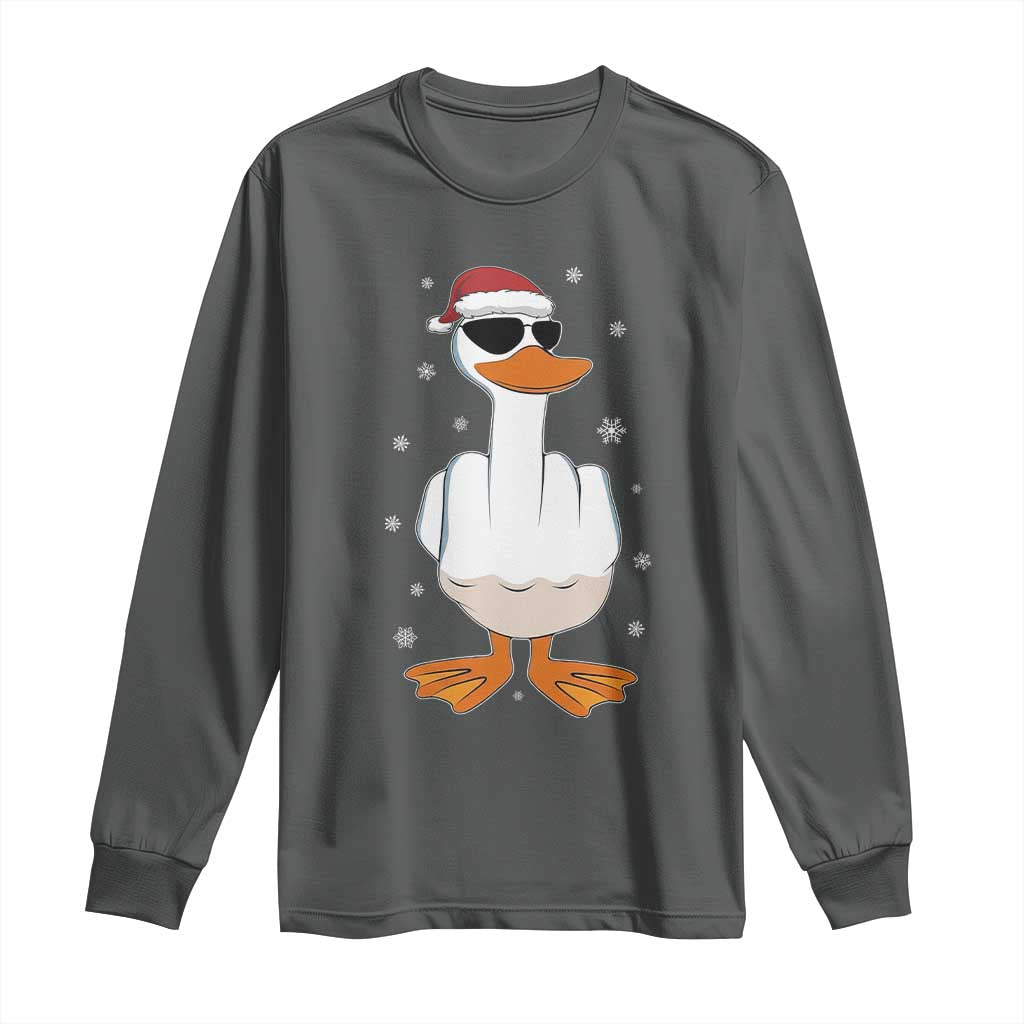 Funny Christmas Offensive Rude Duck Long Sleeve Shirt I Dont Give A Duck Middle Finger Xmas - Wonder Print Shop