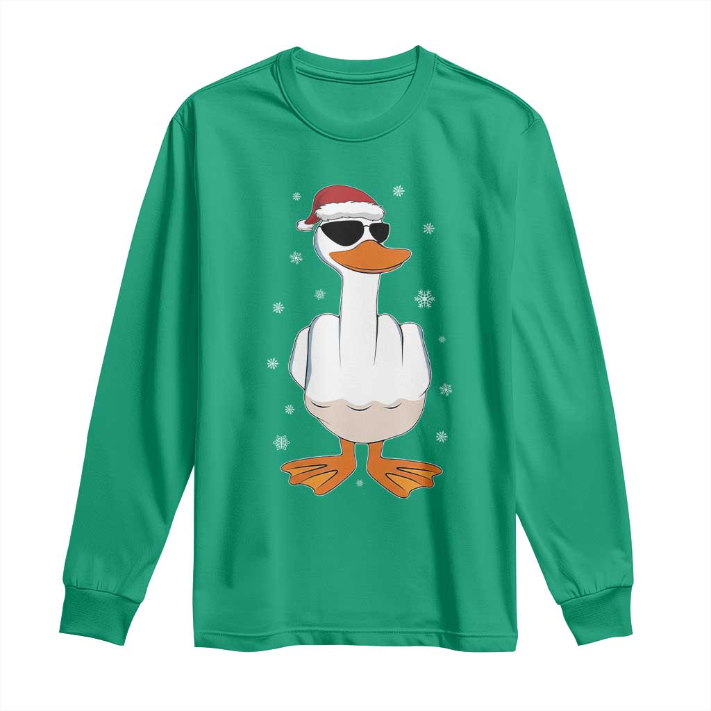 Funny Christmas Offensive Rude Duck Long Sleeve Shirt I Dont Give A Duck Middle Finger Xmas - Wonder Print Shop