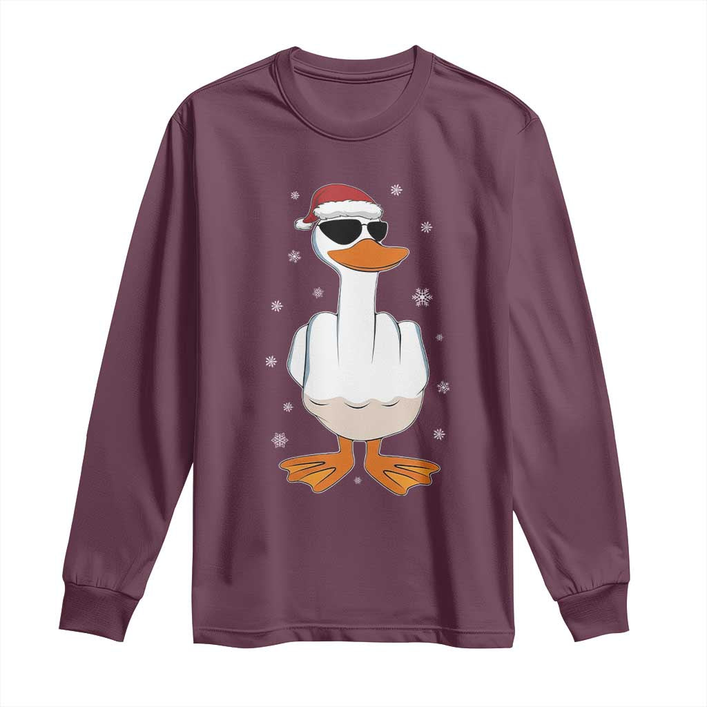 Funny Christmas Offensive Rude Duck Long Sleeve Shirt I Dont Give A Duck Middle Finger Xmas - Wonder Print Shop