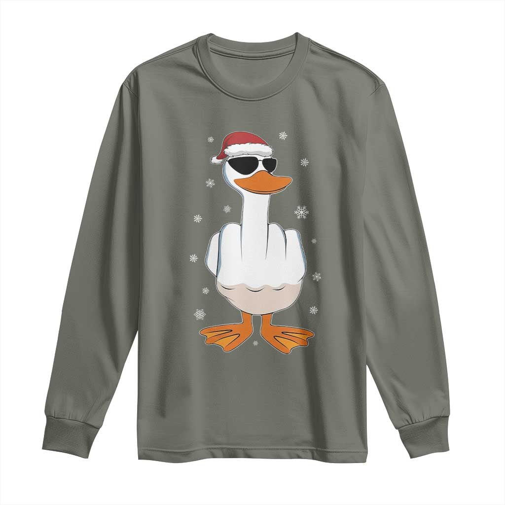 Funny Christmas Offensive Rude Duck Long Sleeve Shirt I Dont Give A Duck Middle Finger Xmas - Wonder Print Shop