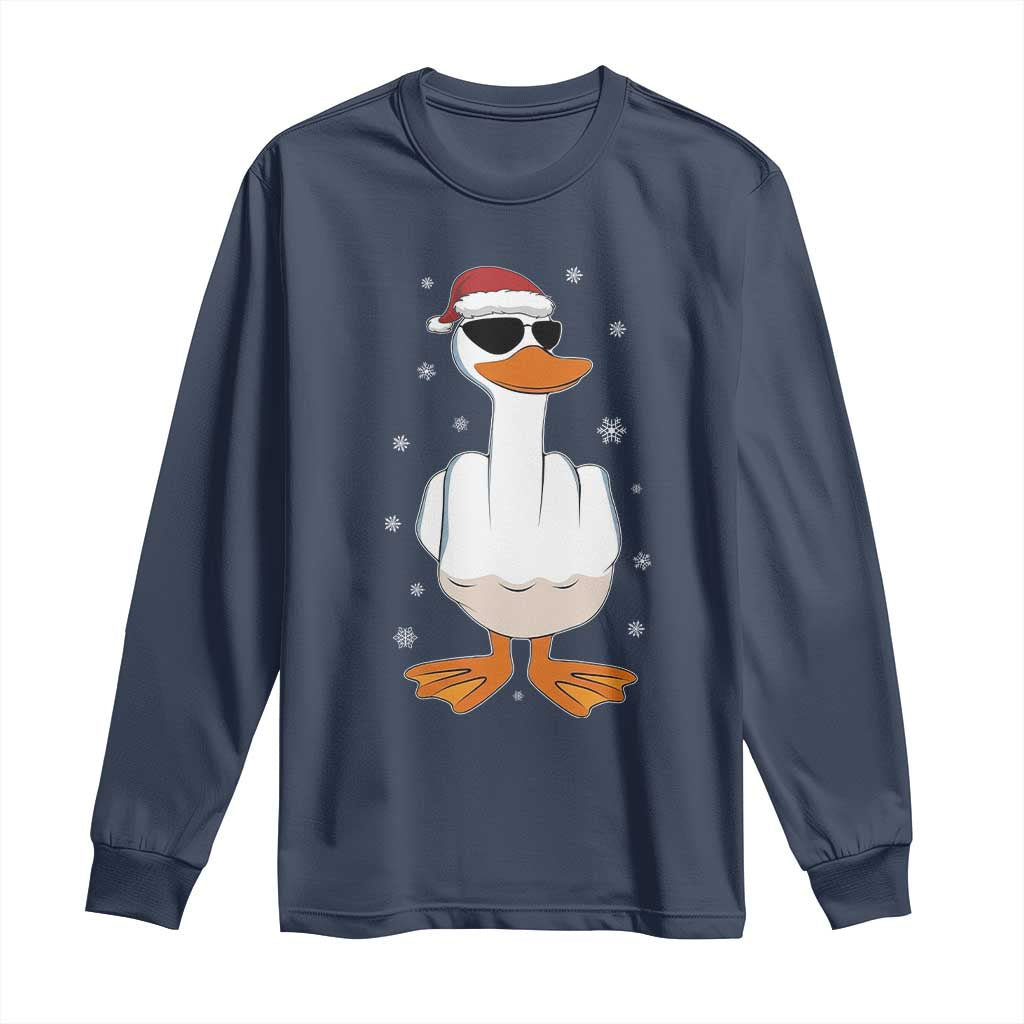 Funny Christmas Offensive Rude Duck Long Sleeve Shirt I Dont Give A Duck Middle Finger Xmas - Wonder Print Shop