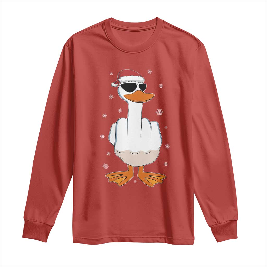 Funny Christmas Offensive Rude Duck Long Sleeve Shirt I Dont Give A Duck Middle Finger Xmas - Wonder Print Shop