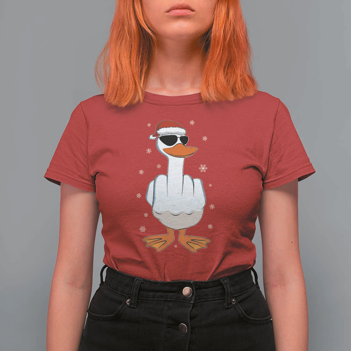 Funny Christmas Offensive Rude Duck T Shirt For Women I Dont Give A Duck Middle Finger Xmas - Wonder Print Shop