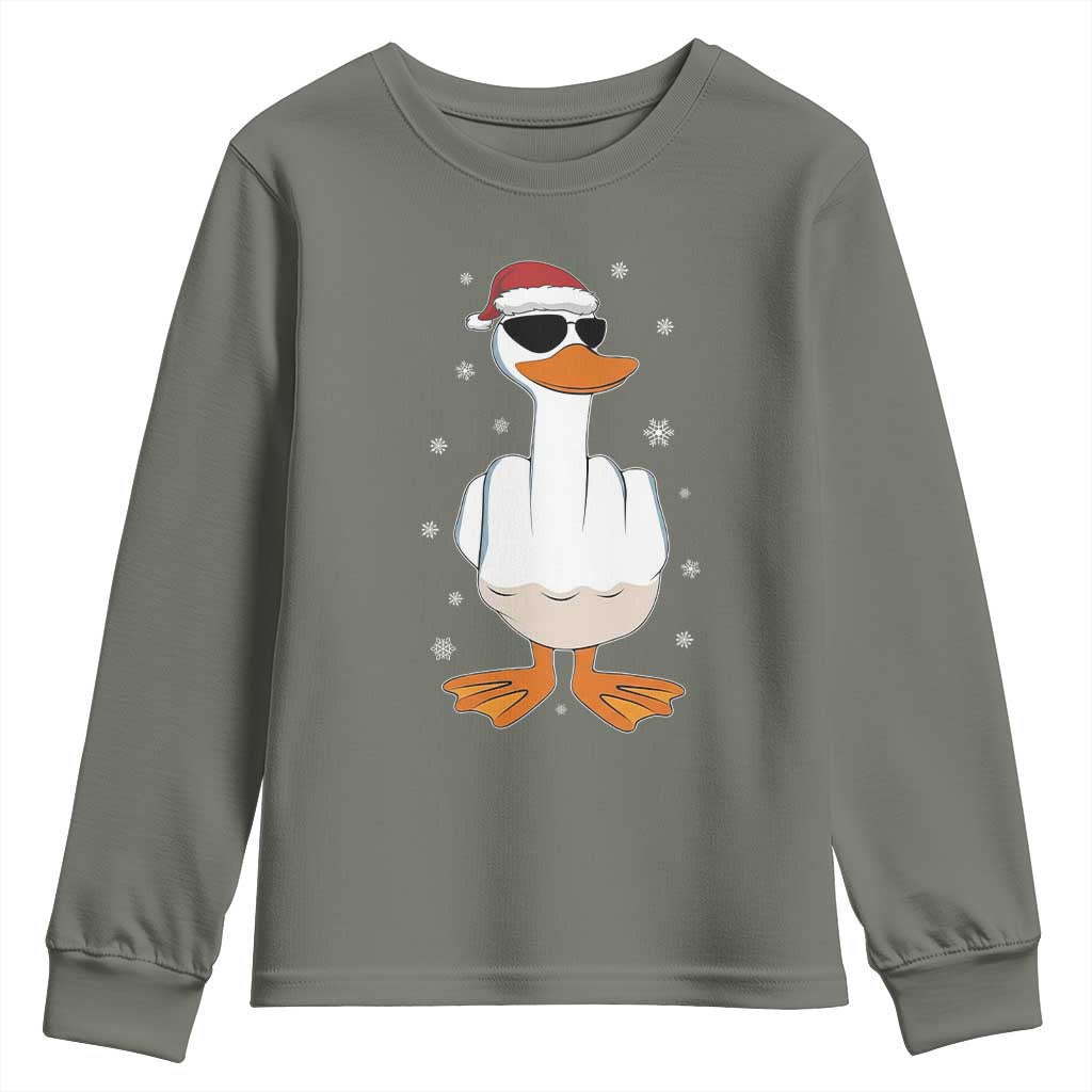 Funny Christmas Offensive Rude Duck Youth Sweatshirt I Dont Give A Duck Middle Finger Xmas - Wonder Print Shop