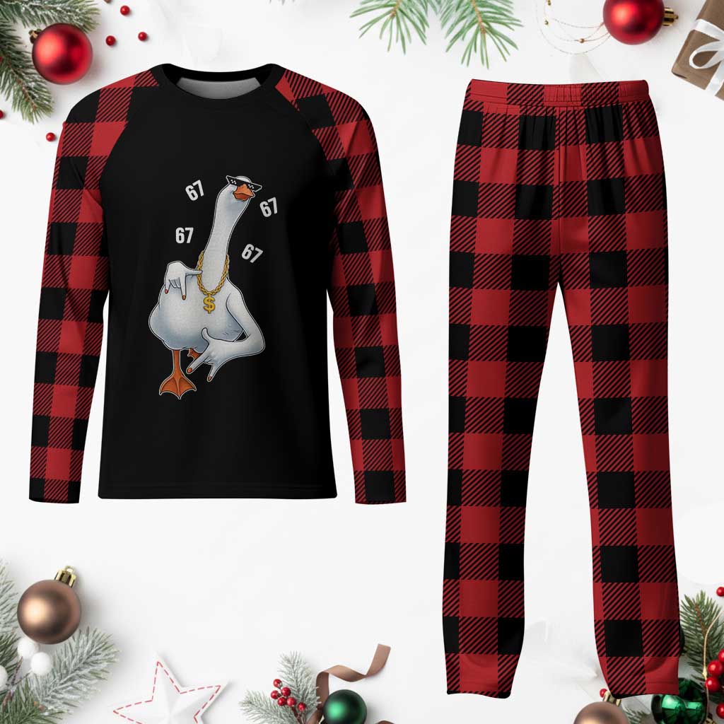 Funny 67 Cool Silly Goose Hip Hop Gangster Plaid Pajama Set - Wonder Print Shop