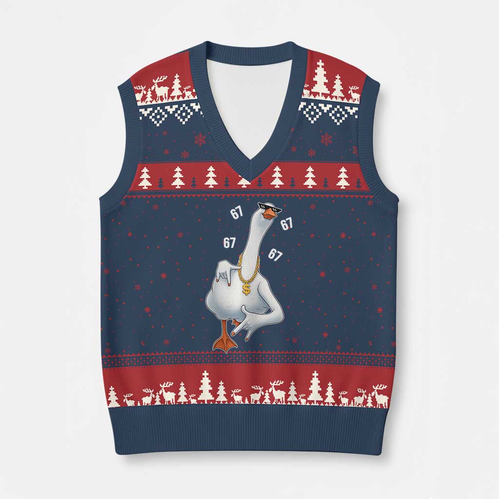 Funny 67 Cool Silly Goose Hip Hop Gangster V-Neck Knit Sweater Vest - Wonder Print Shop
