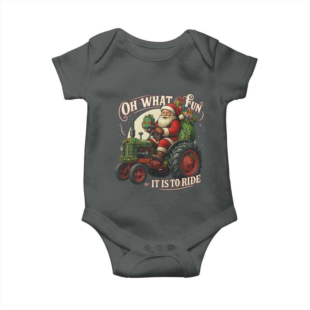 Funny Christmas Farmer Baby Onesie Oh What Fun It Is To Ride Santa Farm Tractor - Wonder Print Shop