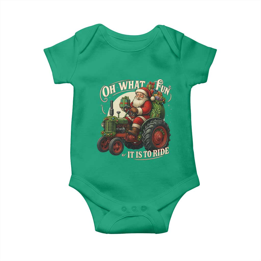 Funny Christmas Farmer Baby Onesie Oh What Fun It Is To Ride Santa Farm Tractor - Wonder Print Shop