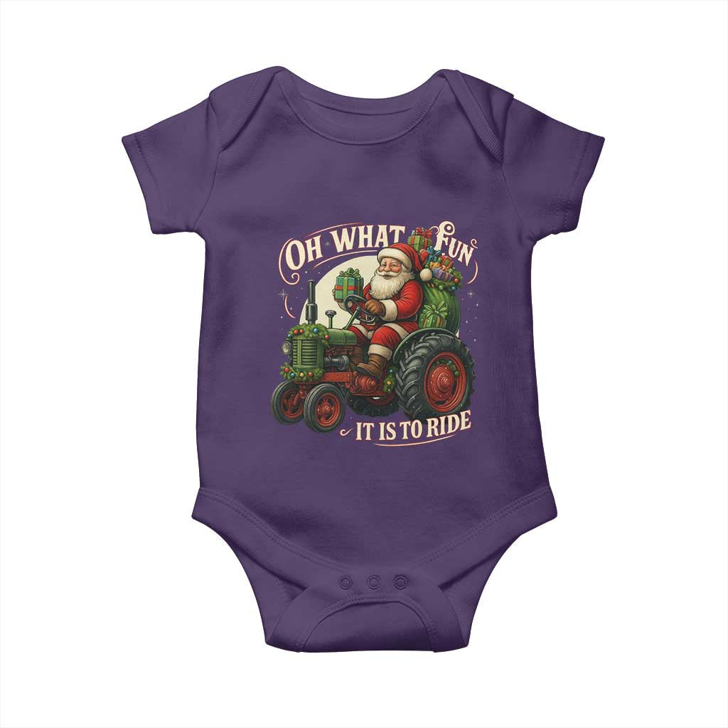 Funny Christmas Farmer Baby Onesie Oh What Fun It Is To Ride Santa Farm Tractor - Wonder Print Shop