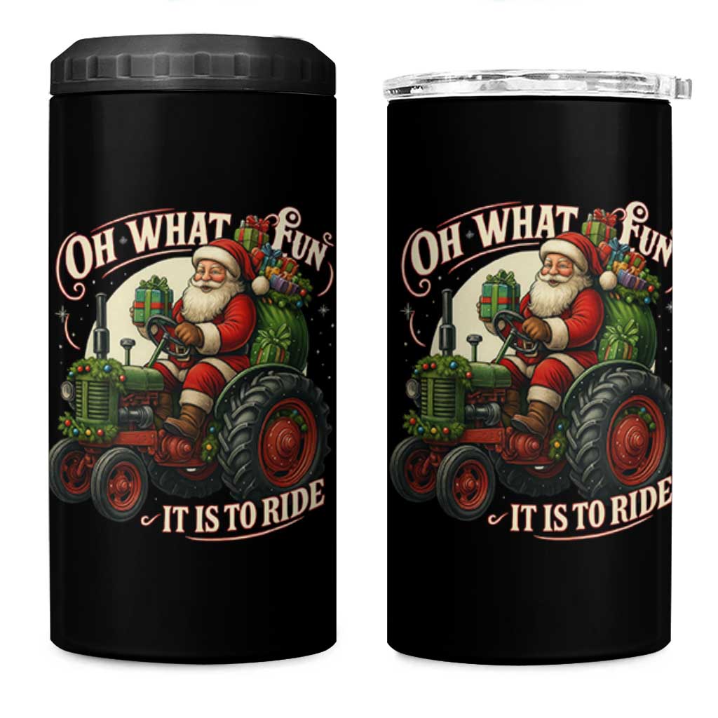 Funny Christmas Farmer 4 in 1 Can Cooler Tumbler Oh What Fun It Is To Ride Santa Farm Tractor - Wonder Print Shop