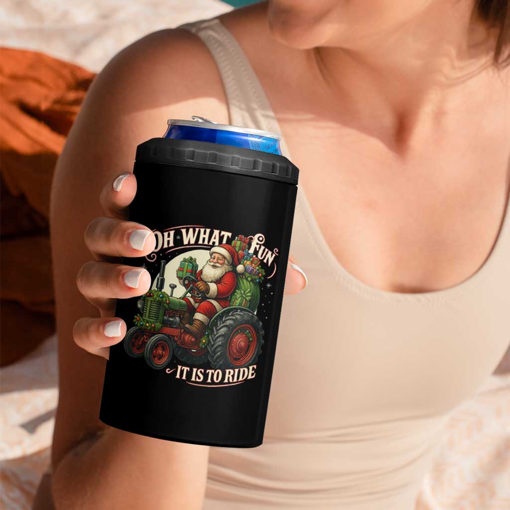 Funny Christmas Farmer 4 in 1 Can Cooler Tumbler Oh What Fun It Is To Ride Santa Farm Tractor - Wonder Print Shop