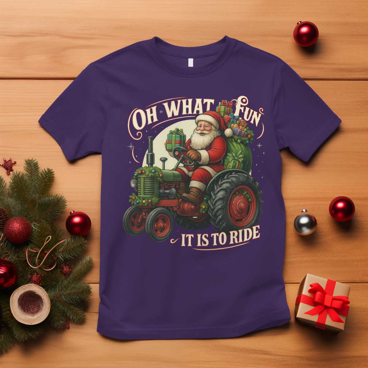 Funny Christmas Farmer T Shirt Oh What Fun It Is To Ride Santa Farm Tractor - Wonder Print Shop