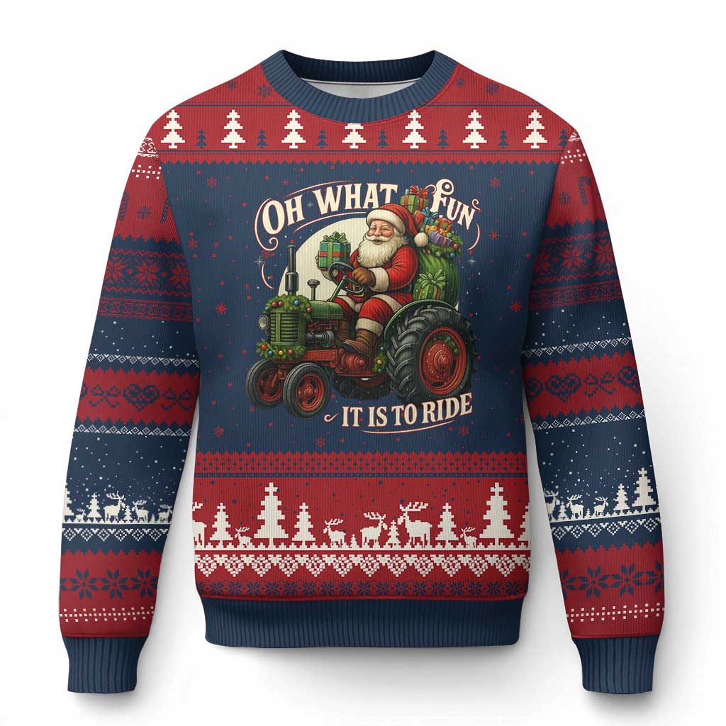 Funny Xmas Farmer Ugly Christmas Sweater Oh What Fun It Is To Ride Santa Farm Tractor - Wonder Print Shop
