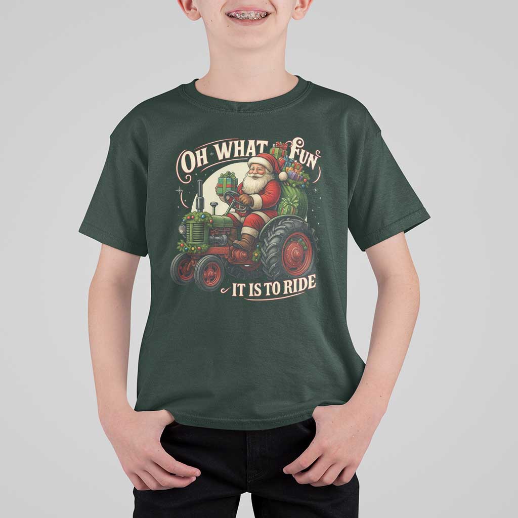 Funny Christmas Farmer T Shirt For Kid Oh What Fun It Is To Ride Santa Farm Tractor - Wonder Print Shop