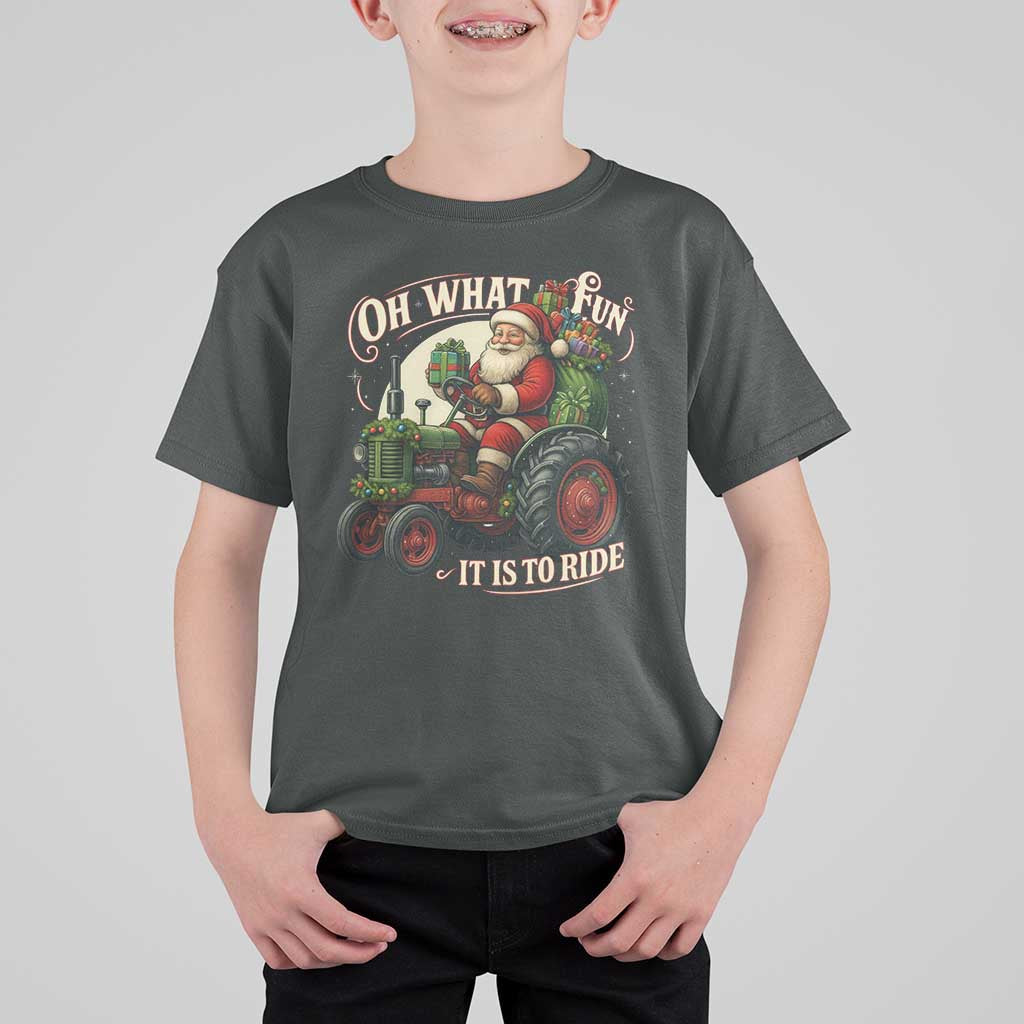 Funny Christmas Farmer T Shirt For Kid Oh What Fun It Is To Ride Santa Farm Tractor - Wonder Print Shop