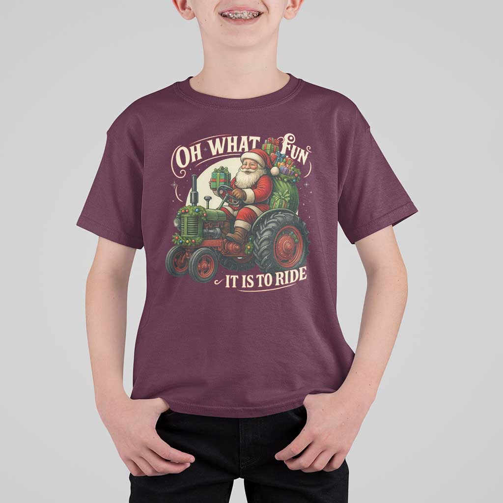 Funny Christmas Farmer T Shirt For Kid Oh What Fun It Is To Ride Santa Farm Tractor - Wonder Print Shop