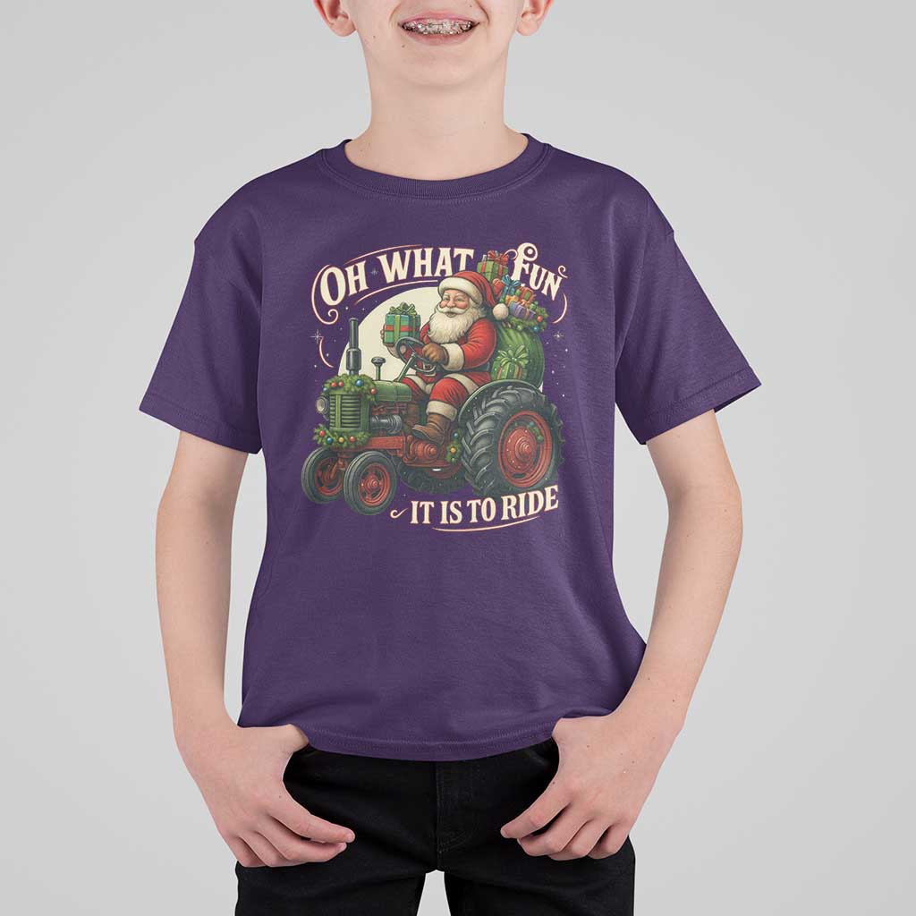 Funny Christmas Farmer T Shirt For Kid Oh What Fun It Is To Ride Santa Farm Tractor - Wonder Print Shop